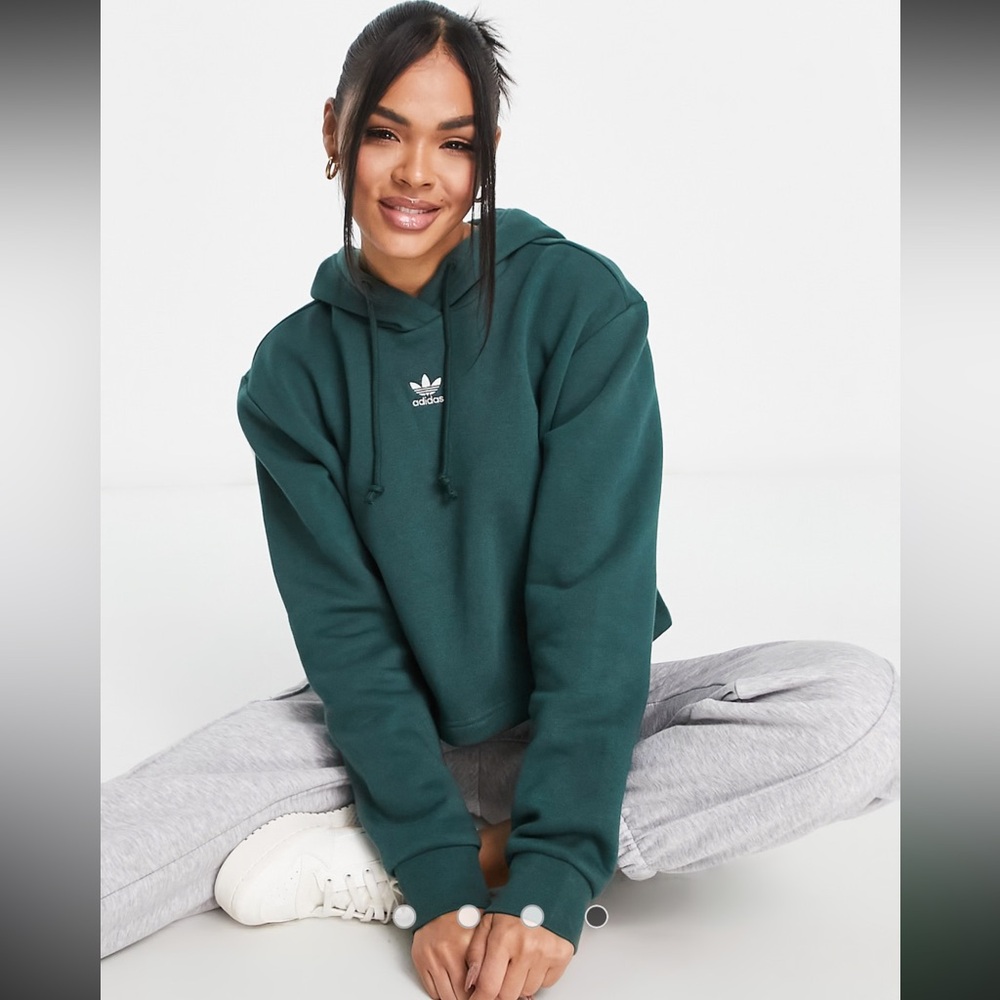 adidas Originals Essentials cropped hoodie in dark green